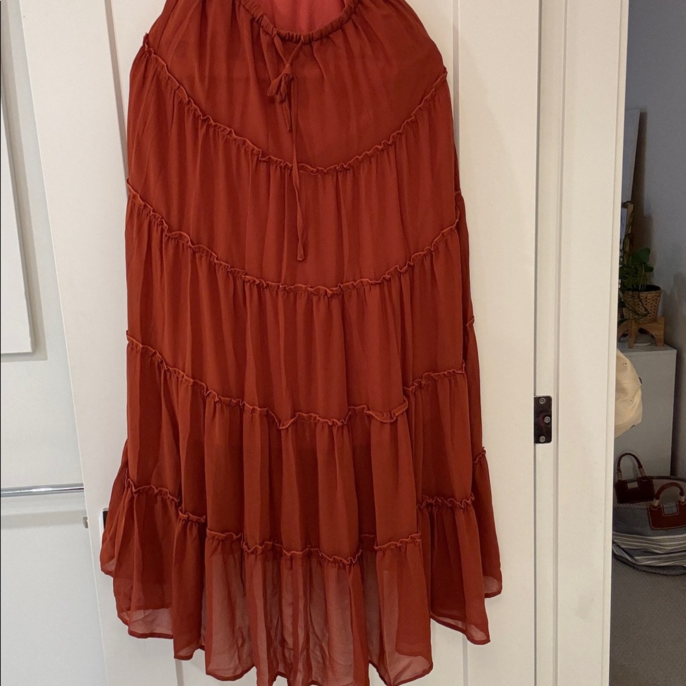 Rust Tiered Maxi Skirt
